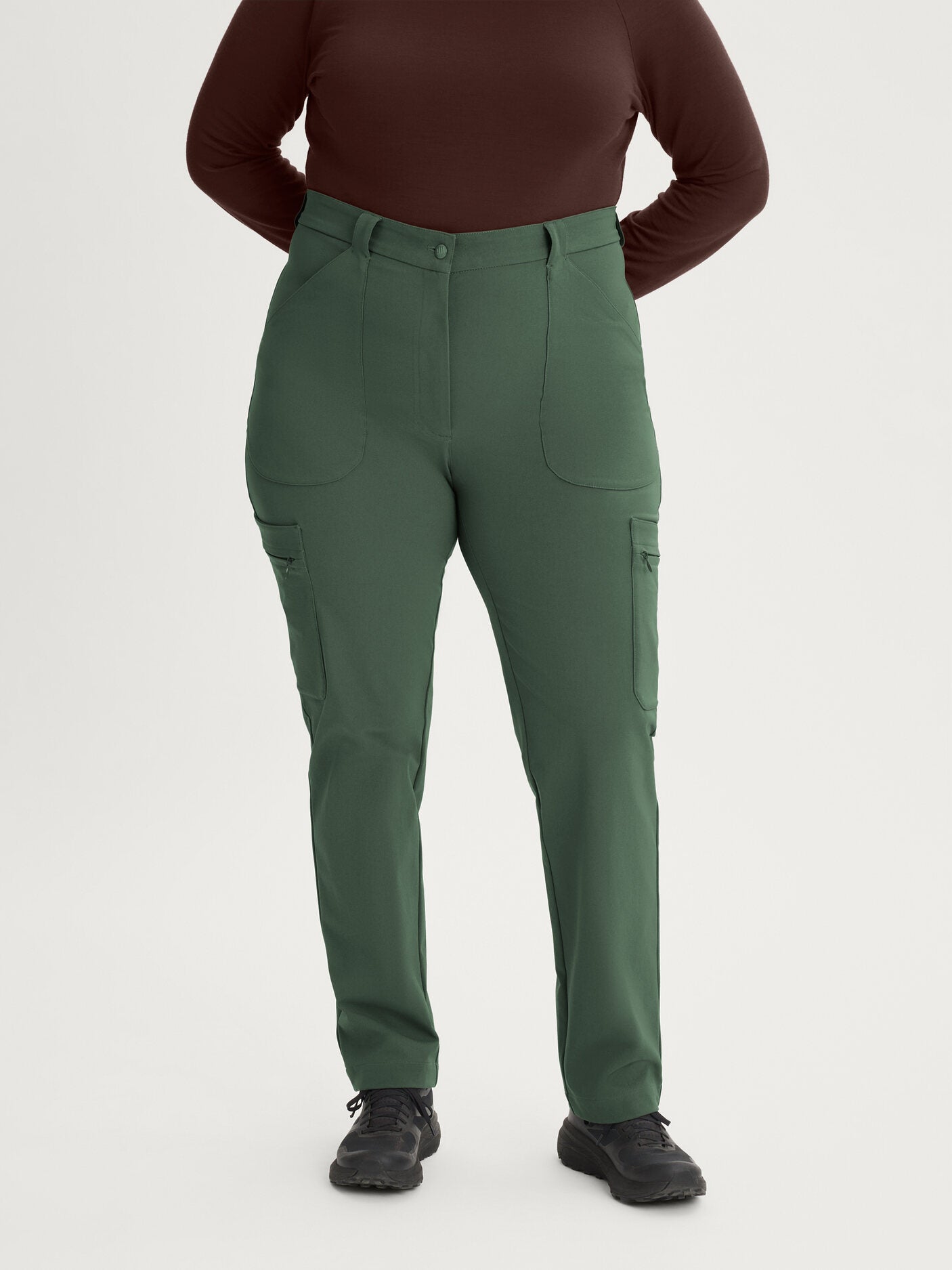 women's hiking pants stretchy waist green [[48 R - 173cm / 5'8'']]