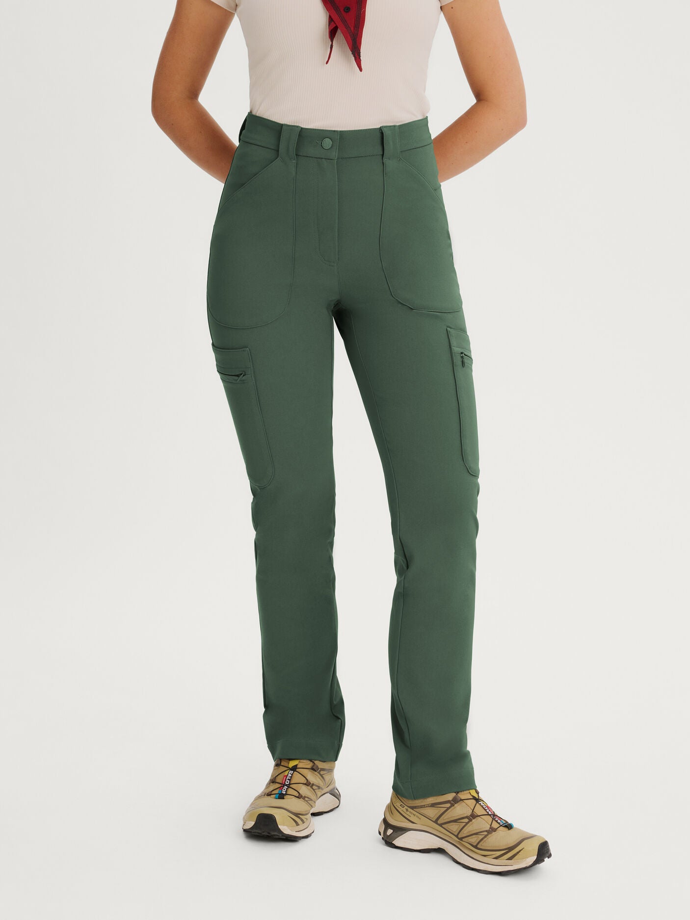 women's hiking pants stretchy waist green [[36 R - 167cm / 5'6'']]