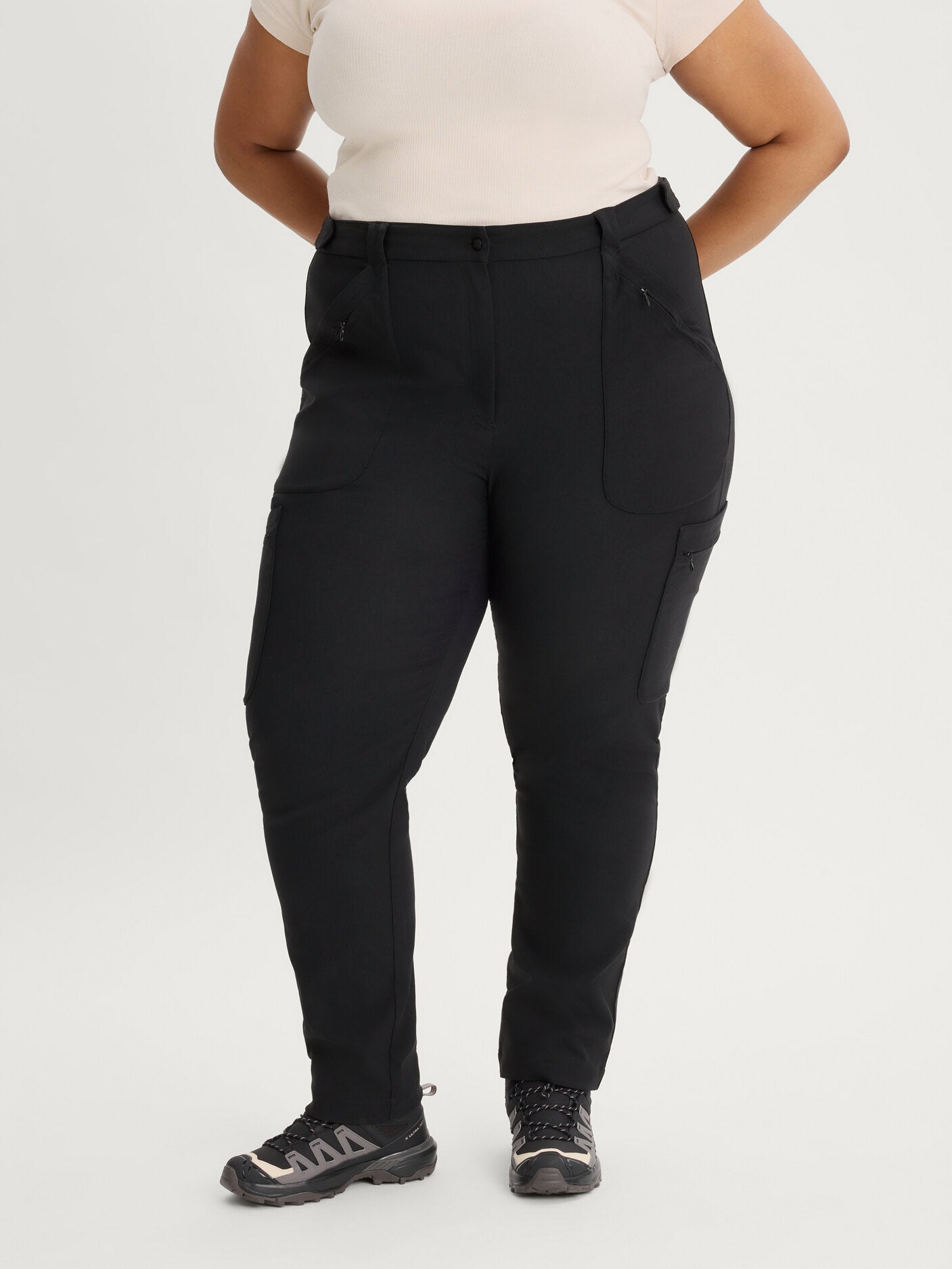 women's hiking pants adjustable waist black [[58 T - 181cm / 5'9'']]