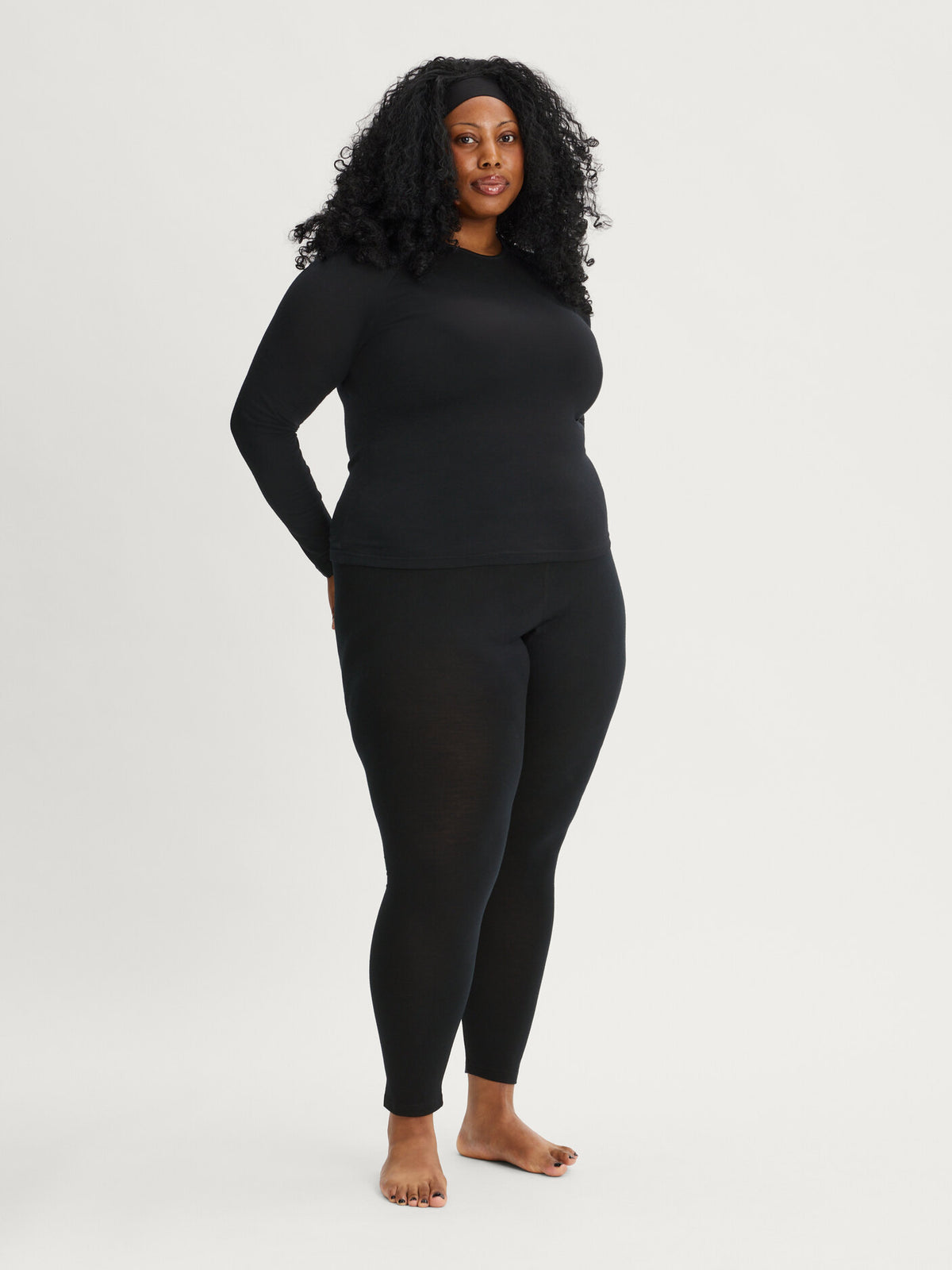women's merino top long sleeve black [[5XL - 181cm / 5'9'']]