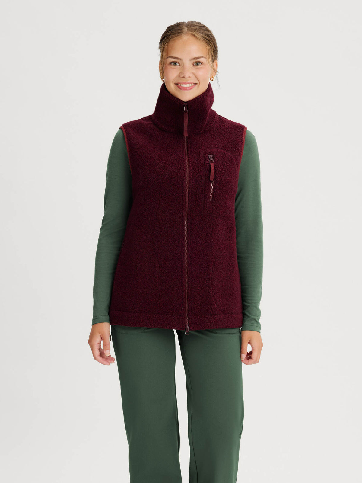 women's fleece vest burgundy [[S - 167cm / 5'6'']]