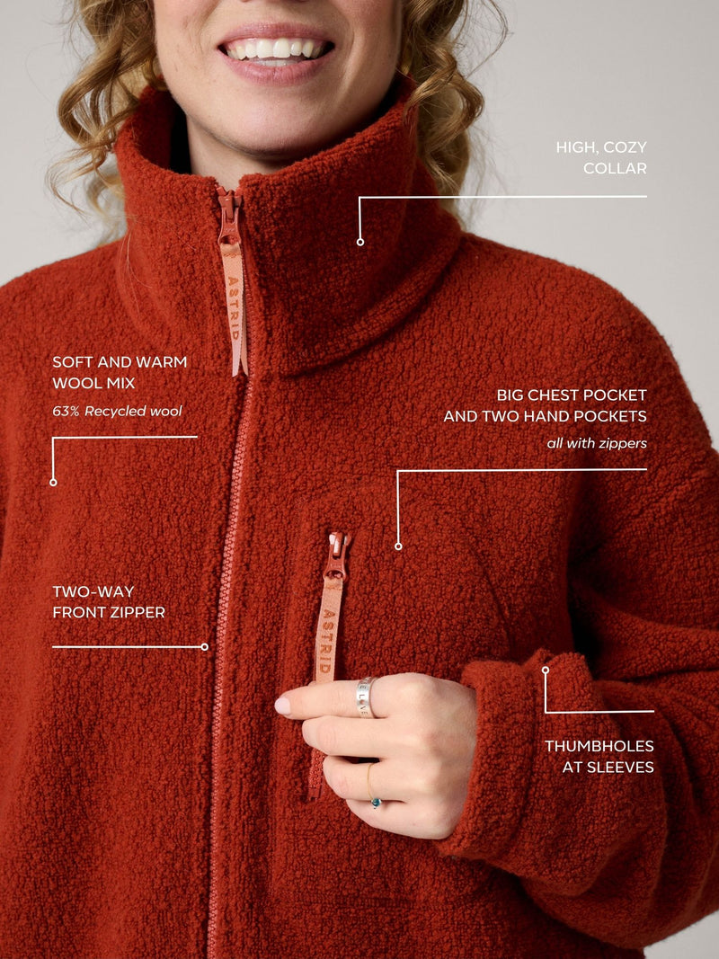 Minna Minimalist Wool Fleece Jacket Rust